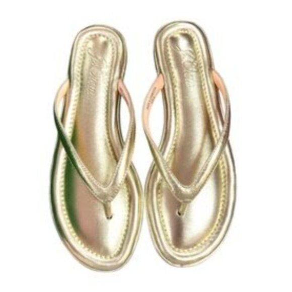 J.CREW FACTORY Women's Easy Metallic Gold Summer Flip-Flops sz 8 - Picture 3 of 10